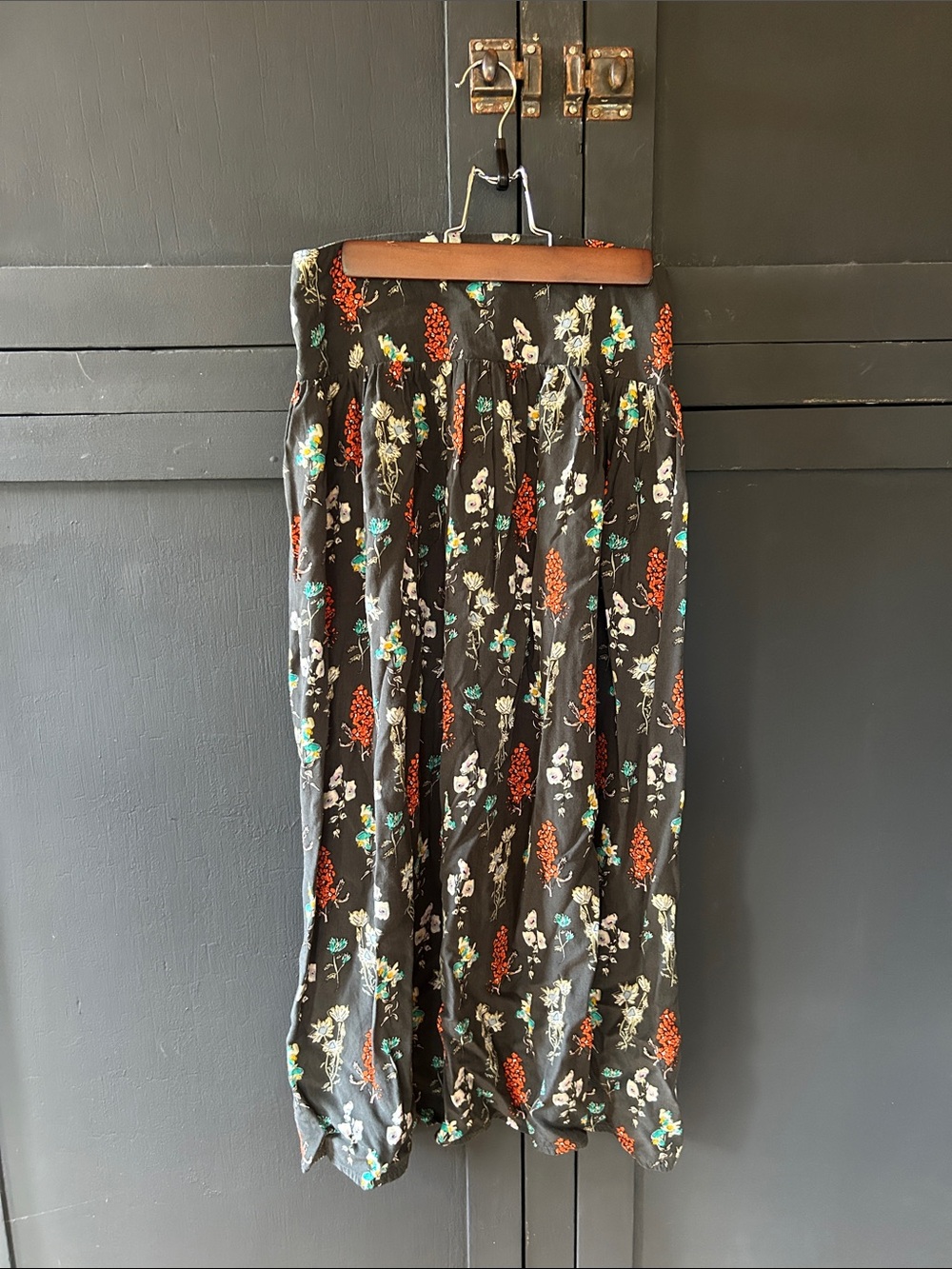 NATURAL LIFE Black Maxi Skirt with Red and Teal Floral Print
